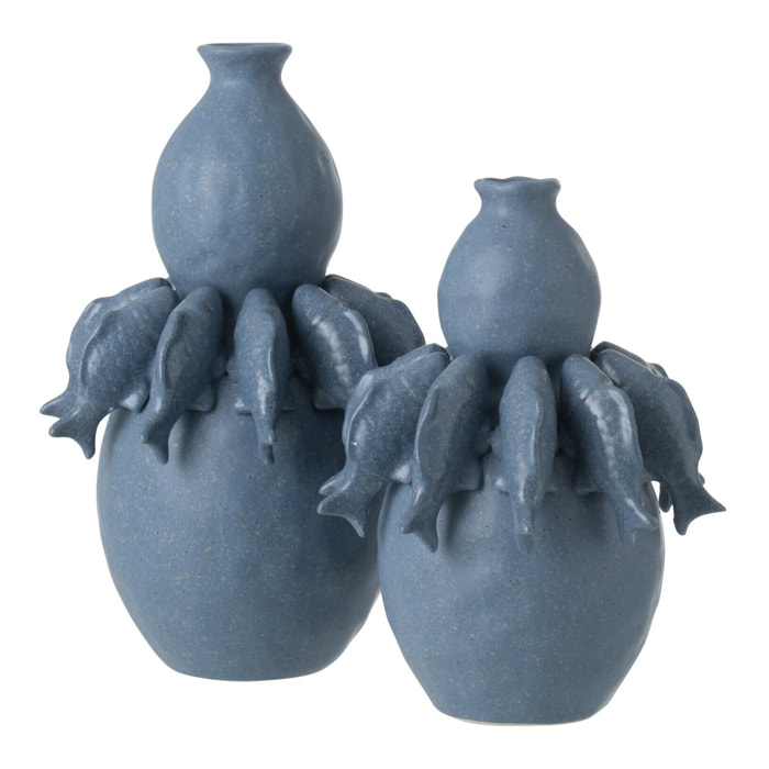 J-Line Vase Poisson - céramique - bleu - small