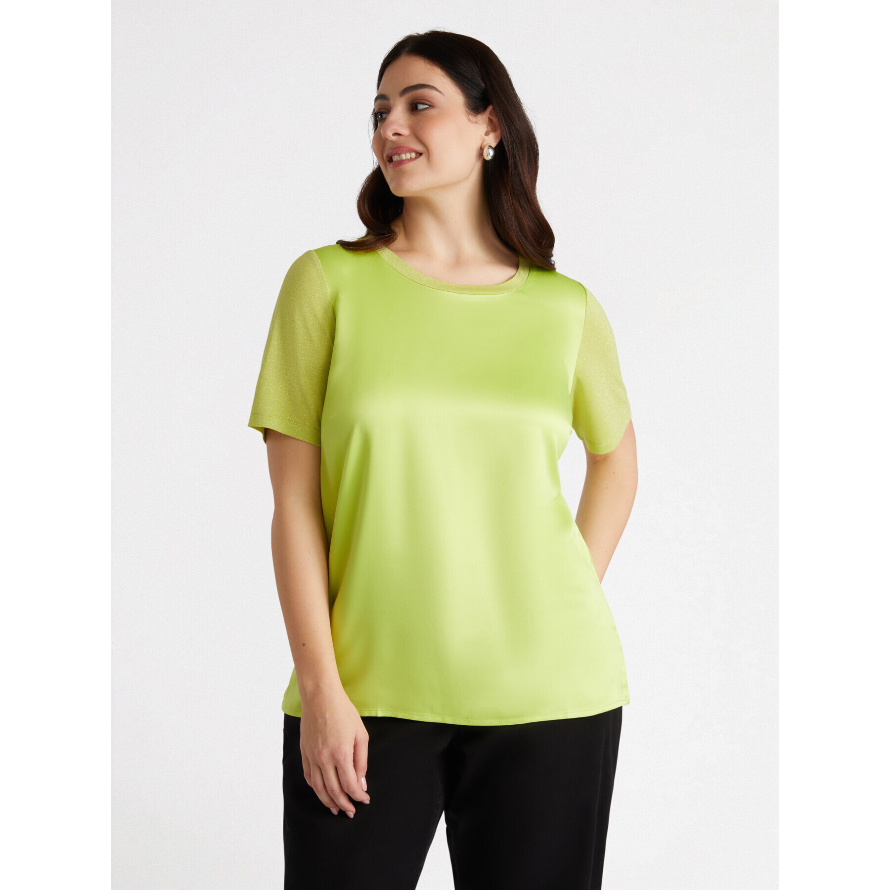 Fiorella Rubino - Camiseta de raso y tejido de punto lúrex - Amarillo