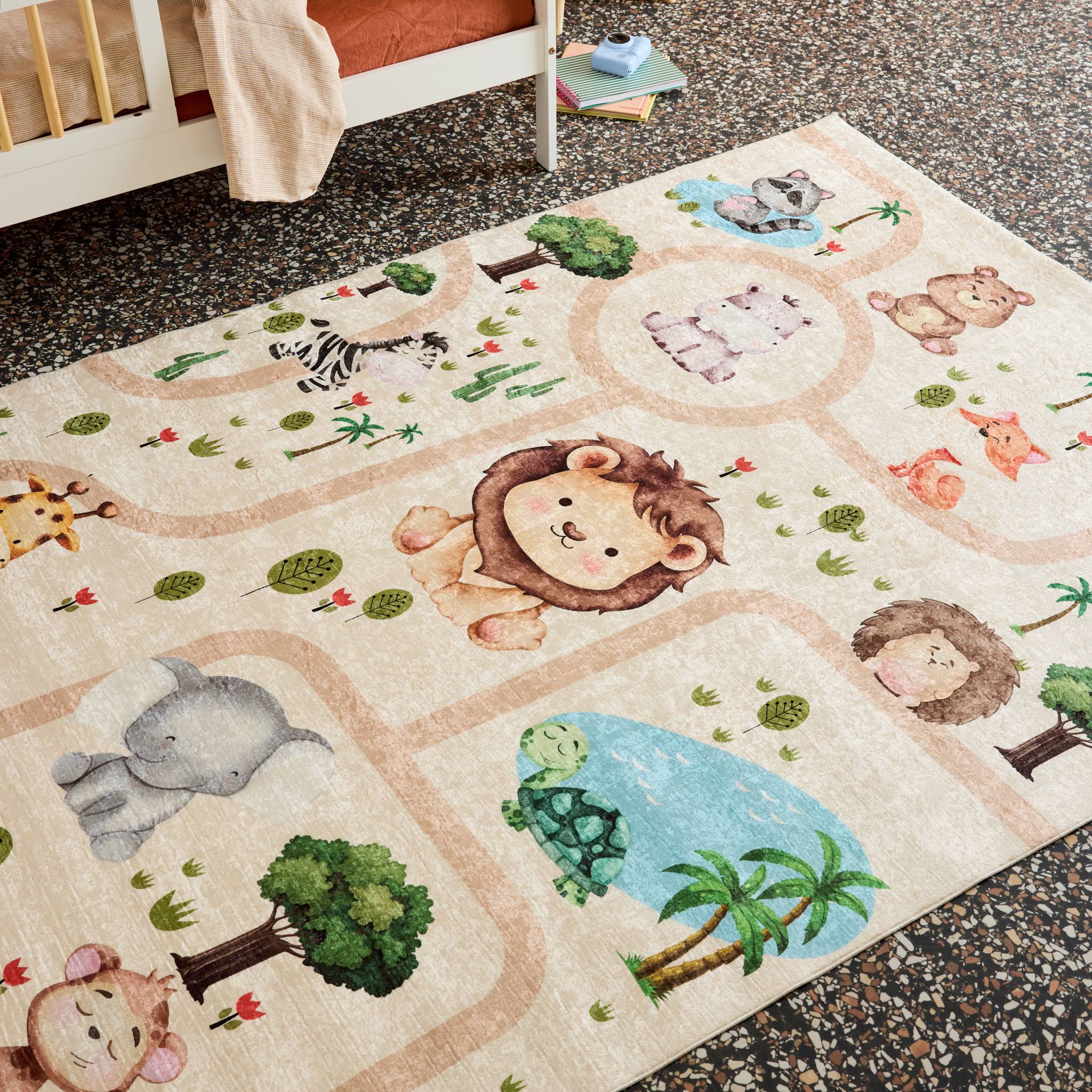 Tapis intérieur enfant blanc imprimé animaux MARTI