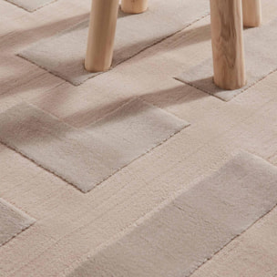 Tapis salon, motif géométrique relief texturé, kavi, design raffiné