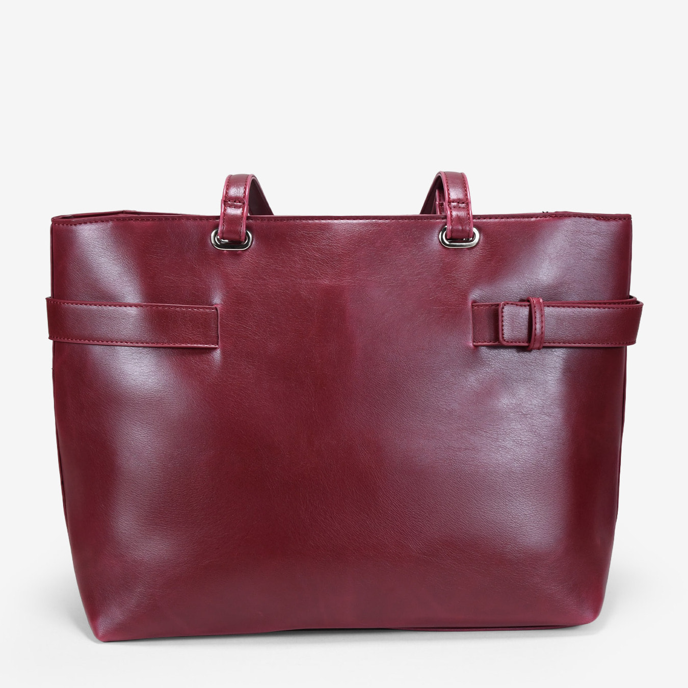 Bolso shopper burdeos para portátil con hebilla de metal