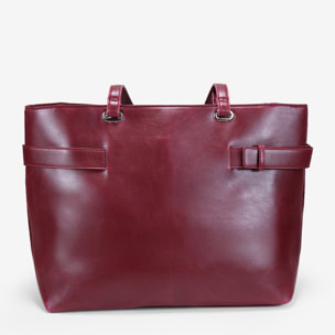 Bolso shopper burdeos para portátil con hebilla de metal