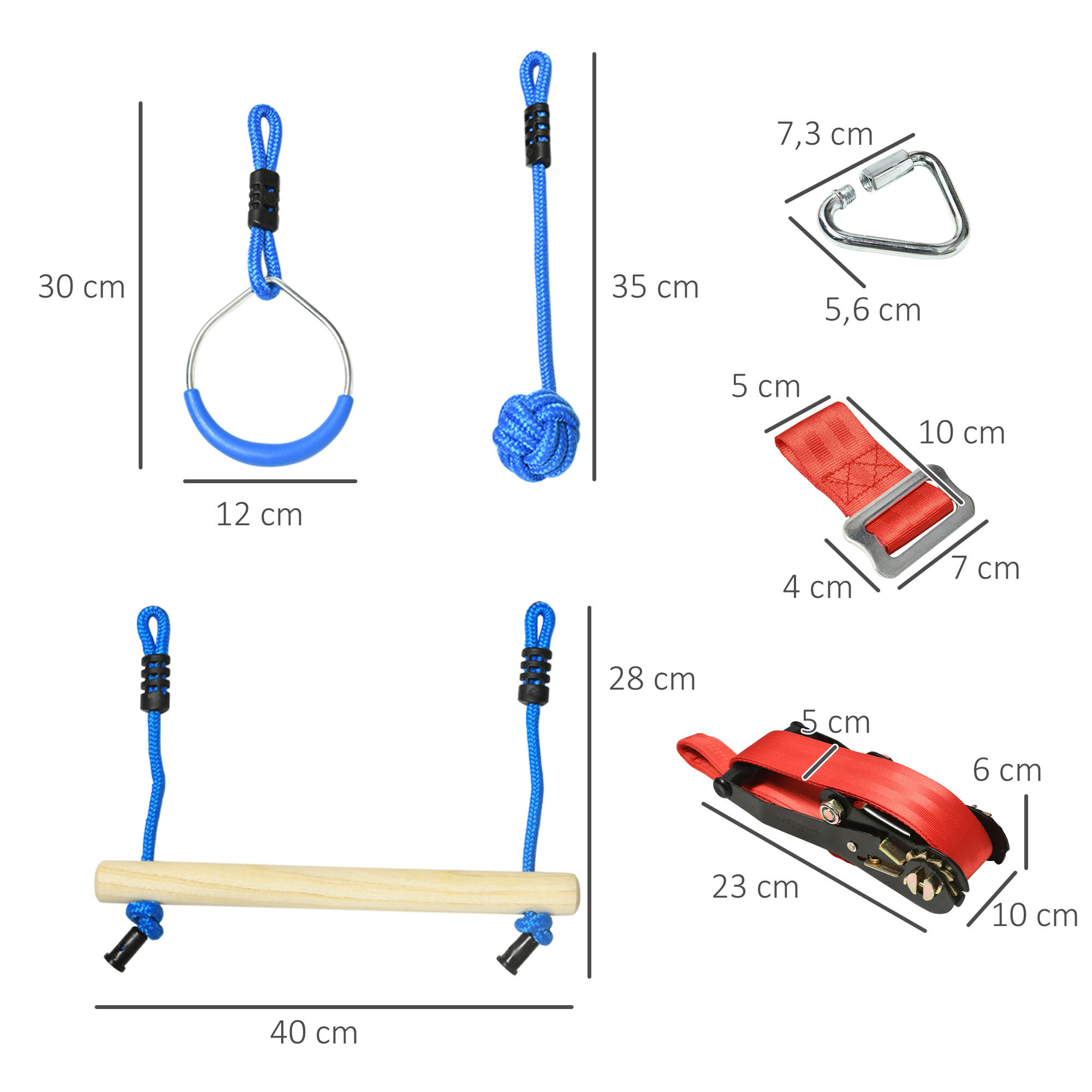 Parcours d'obstacles ninja enfant - 30 accessoires, 10 m de slackline - sac de transport - bleu rouge