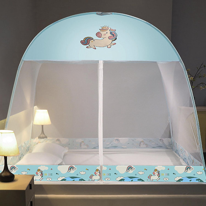 Mosquitera plegable infantil para cama con doble puerta, diseño unicornio. 120cm