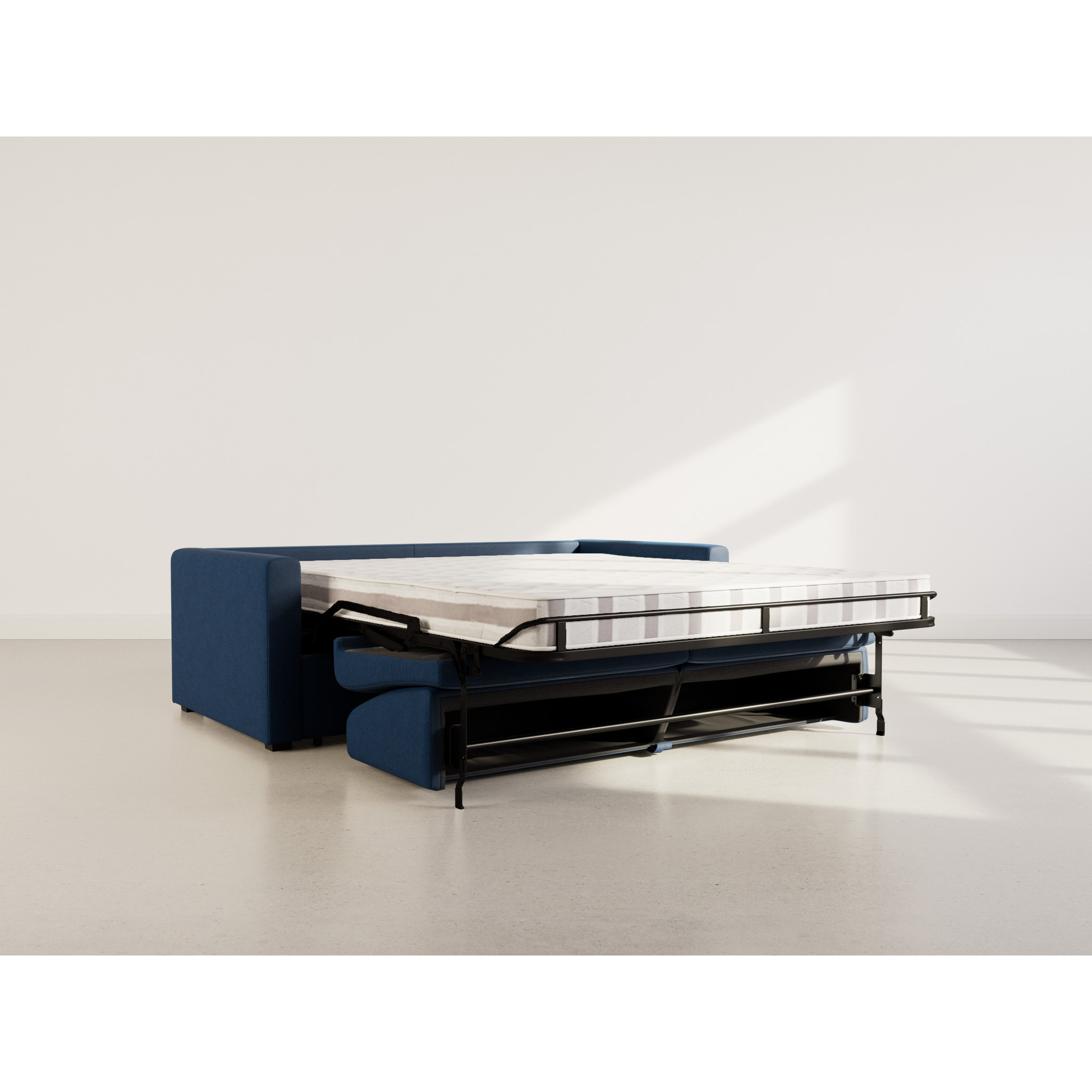 Julia - canapé lit 3 places convertible express couchage quotidien 140 cm matelas 14 cm en tissu - Bleu marine