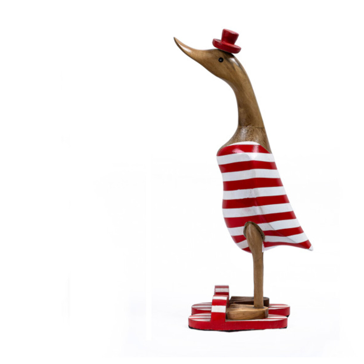 Statue H. 40 cm canard maillot rouge et blanc rayé en bois de teck - DUCK