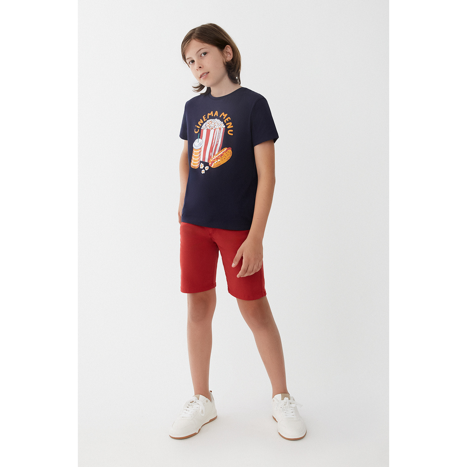Camiseta para Niño de Algodón con Estampado 'Cinema Menu', Color Azul Marino, Estilo Casual y Divertido | Color: Marino | Street Monkey