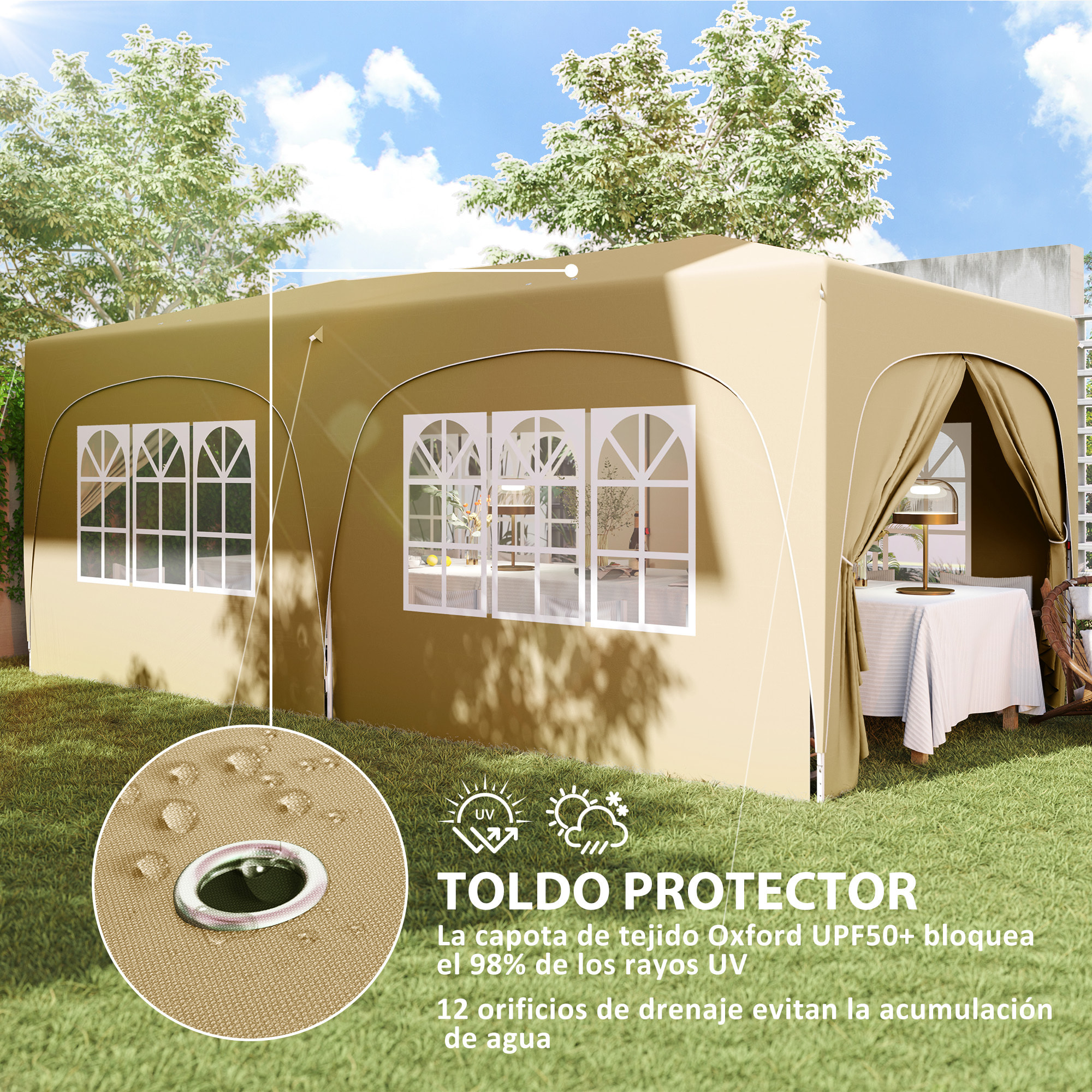 Carpa Plegable Gazebo 6x3 m Cenador Plegable con Altura Ajustable 6 Paredes Laterales Anti-UV y Bolsa de Transporte Pabellón de Jardín para Camping Fiestas