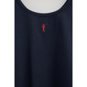 Canotta a bretelle blu marino slim fit con ricamo Rigby Go