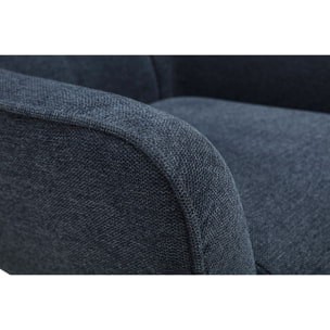 Fauteuil scandinave pivotant en tissu effet velours texturé bleu foncé et métal AVERY