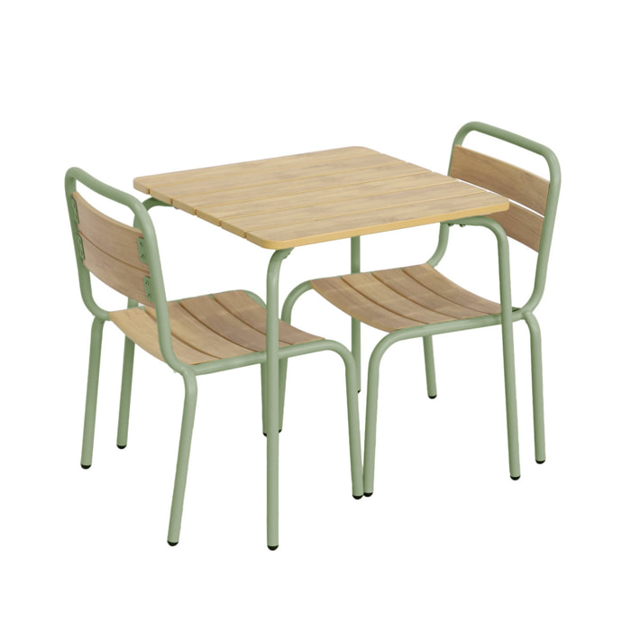 Table de jardin enfant acier et décor bois + 2 assises SUZIE 2 PLACES