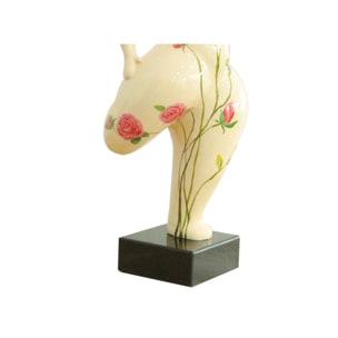 Statue femme ronde en résine beige & fleurs roses H60cm - BALERINA 03