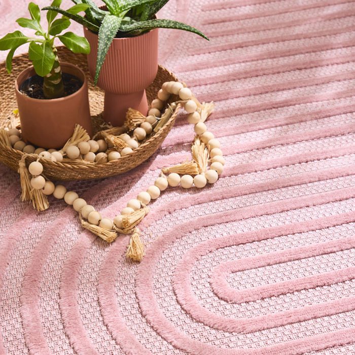 SANTORINI - Tapis d'intérieur/extérieur à motifs en relief géométrique - Rose