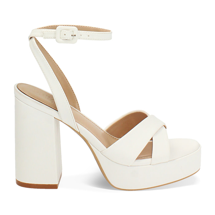 Sandalo donna bianco con plateu, tacco 11 cm