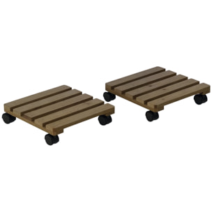 Pack de 2 Plataformas con Ruedas de Madera, Soportes para Plantas con Ruedas 360 ° Giratorias Bloqueables, Bases para Macetas, Exterior, Interior, Jardín, Carga 50 kg, Marrón Oscuro
