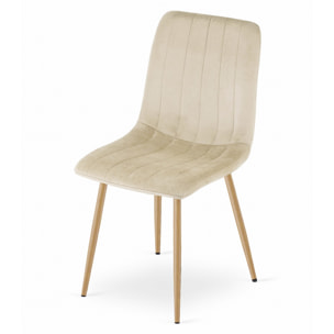 Set di 3 sedie Lava in velluto beige e gambe effetto legno