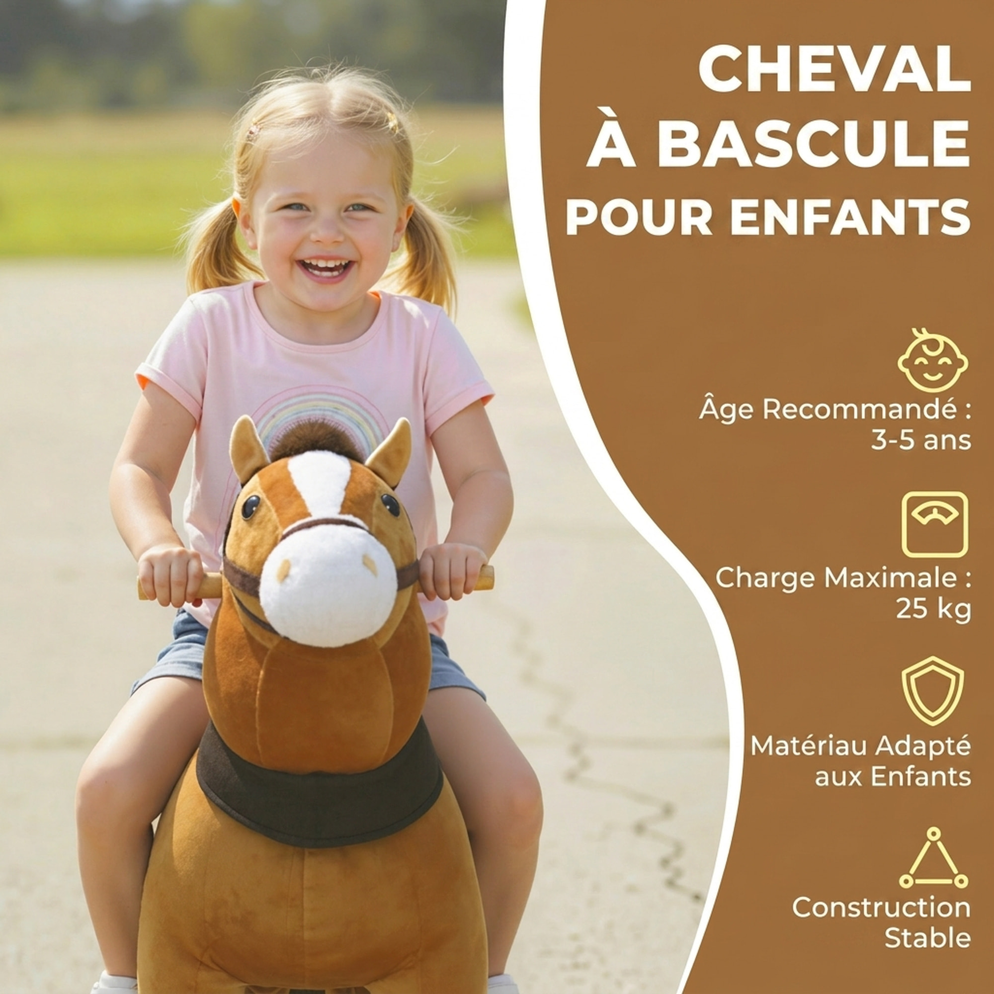 Porteur cheval pour enfant +36 moisà roulettes repose-pieds poignées marron