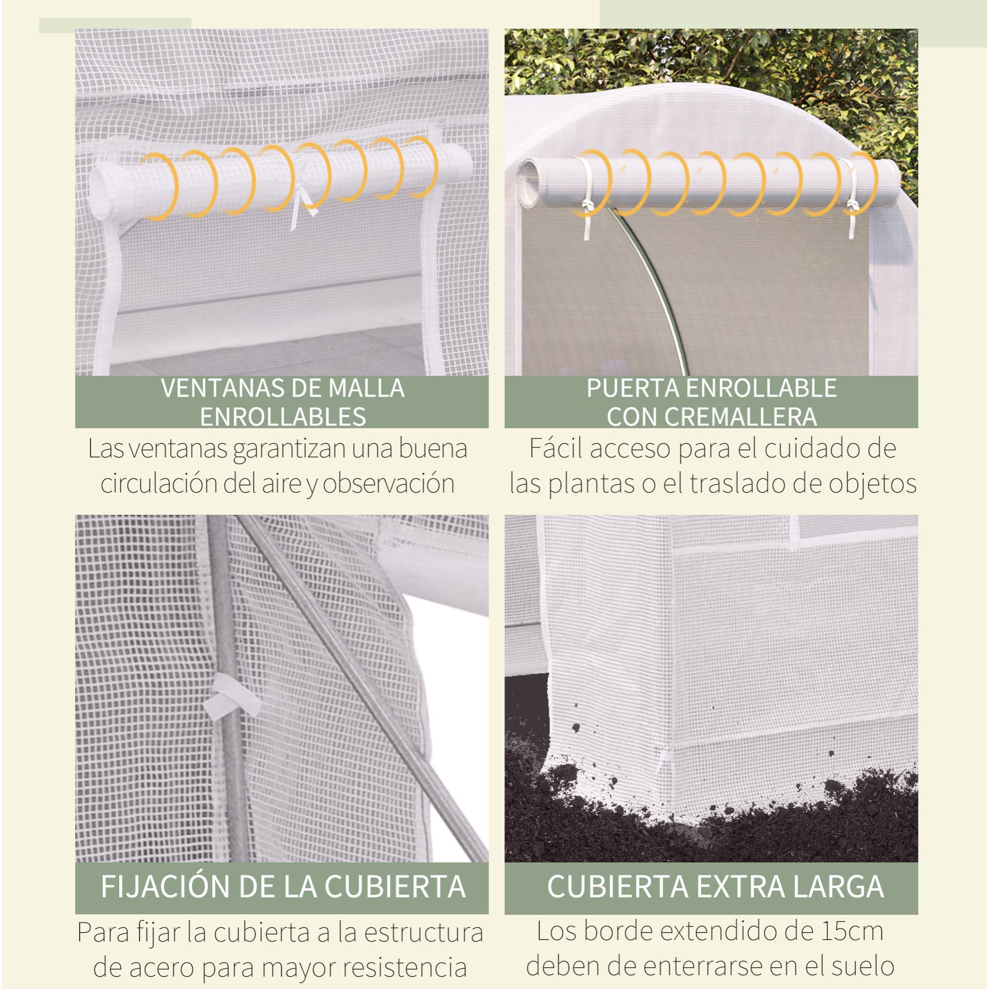 Invernadero de Túnel 245x200x200cm con 4 Ventanas para Cultivo de Plantas Blanco