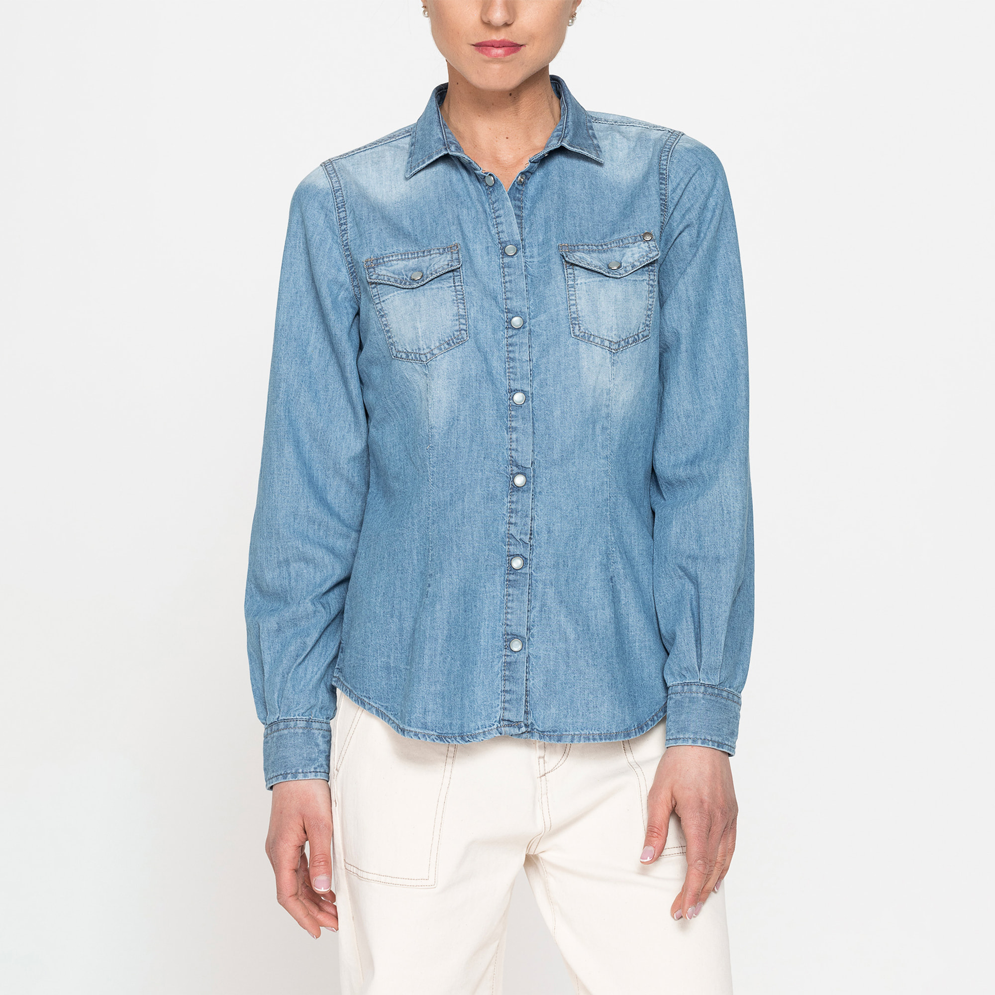 CAMICIA IN DENIM A MANICHE LUNGHE SLIM IN PURO COTONE