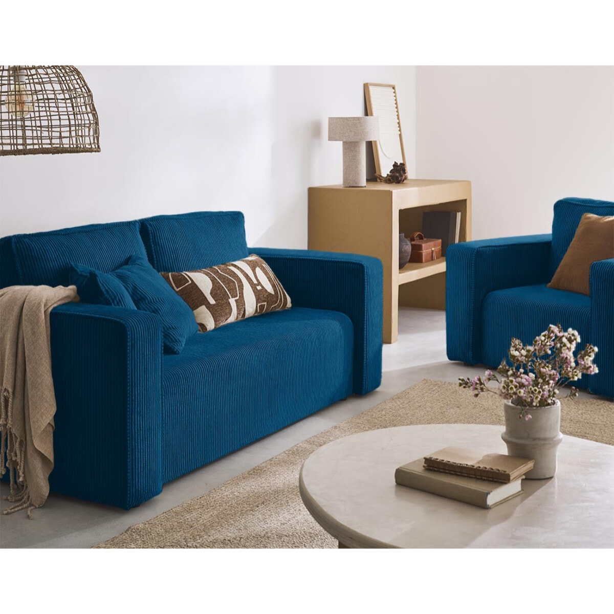 Topaze - fauteuil - en velours côtelé - Bleu Ardoise