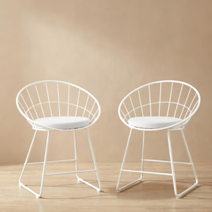Lot de 2 chaises en métal blanc et coussin blanc ALEX