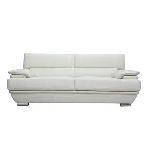 Canapé design avec têtières ajustables 3 places cuir blanc et acier chromé EWING