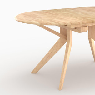 Table extensible en bois d'hévéa massif clair 6 à 10 personnes - Merlin