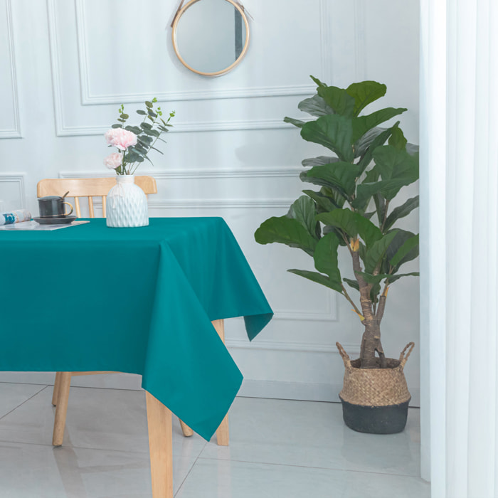 Nappe carrée et enduite antitache - Bleu Paon