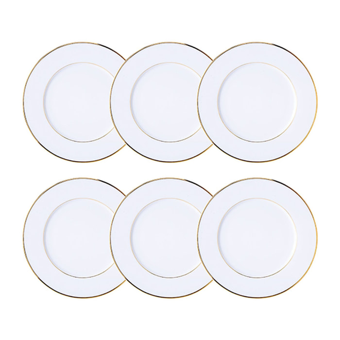 Lot de 6 assiettes plates 26,5cm en porcelaine blanche et filet or CLASSIC FILET OR