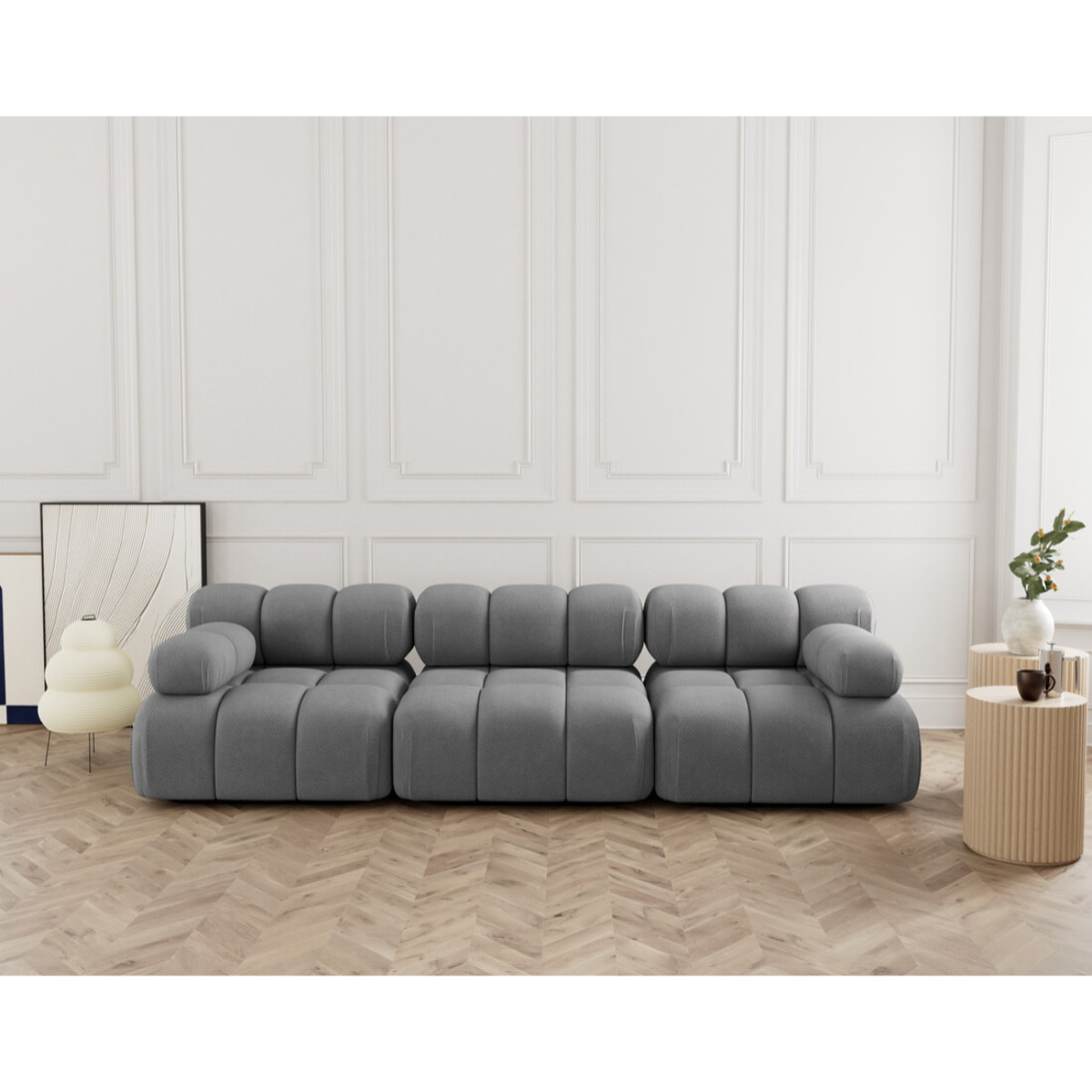 Ruby - canapé droit modulable 3 places en velours texturé - Gris