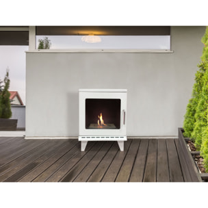 Poêle à éthanol 1,5kW design carré en acier blanc avec pieds