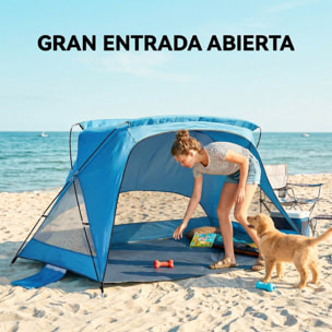 Tienda de Playa, Carpa de Playa Plegable para 2-3 Personas con Sacos de Arena, Puerta, Ventanas, UPF30+, Bolsa de Transporte y Bolsillo para Parque, Camping, 220x120x120 cm, Azul Cielo
