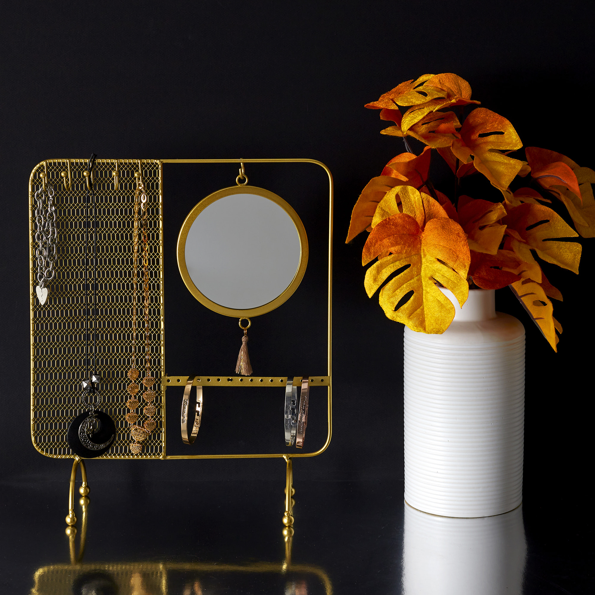 Porte Bijoux Miroir Filaire Metal 35.5x30x10cm