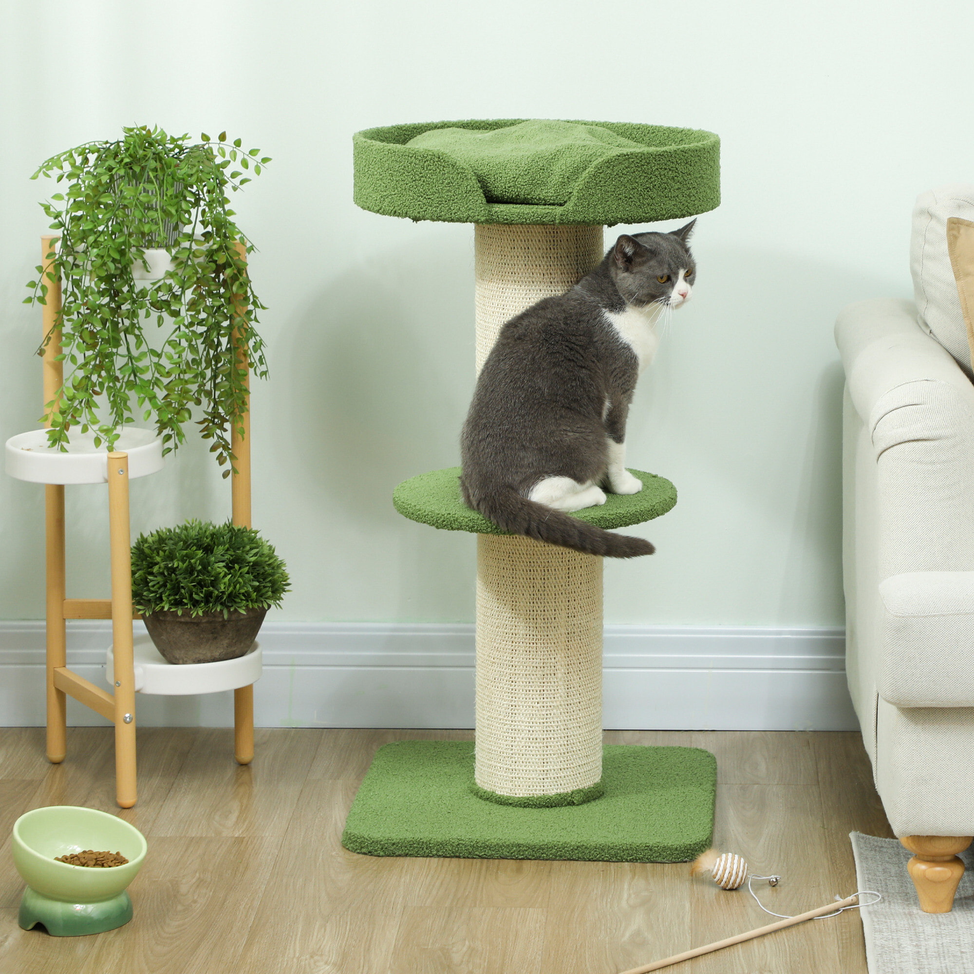 Arbre à chat avec griffoir centre d'activités 2 plateformes coussin vert