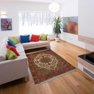 Authentique tapis d'orient, noué à la main en laine et soie