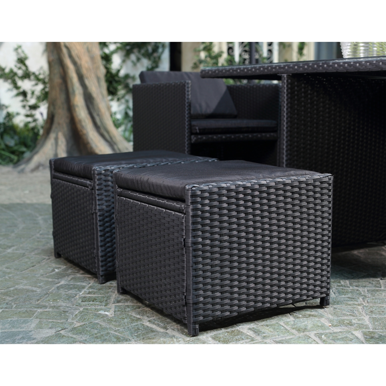 Salon de jardin 10 places noir/noir + housse de protection REGINA