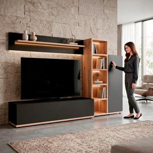 Parete Attrezzata Mobile TV Libreria Armadio Mensola Vani Multifunzione Design Contemporaneo Living Arredo Casa 240 x 40 x 127 Cm Nero E Rovere