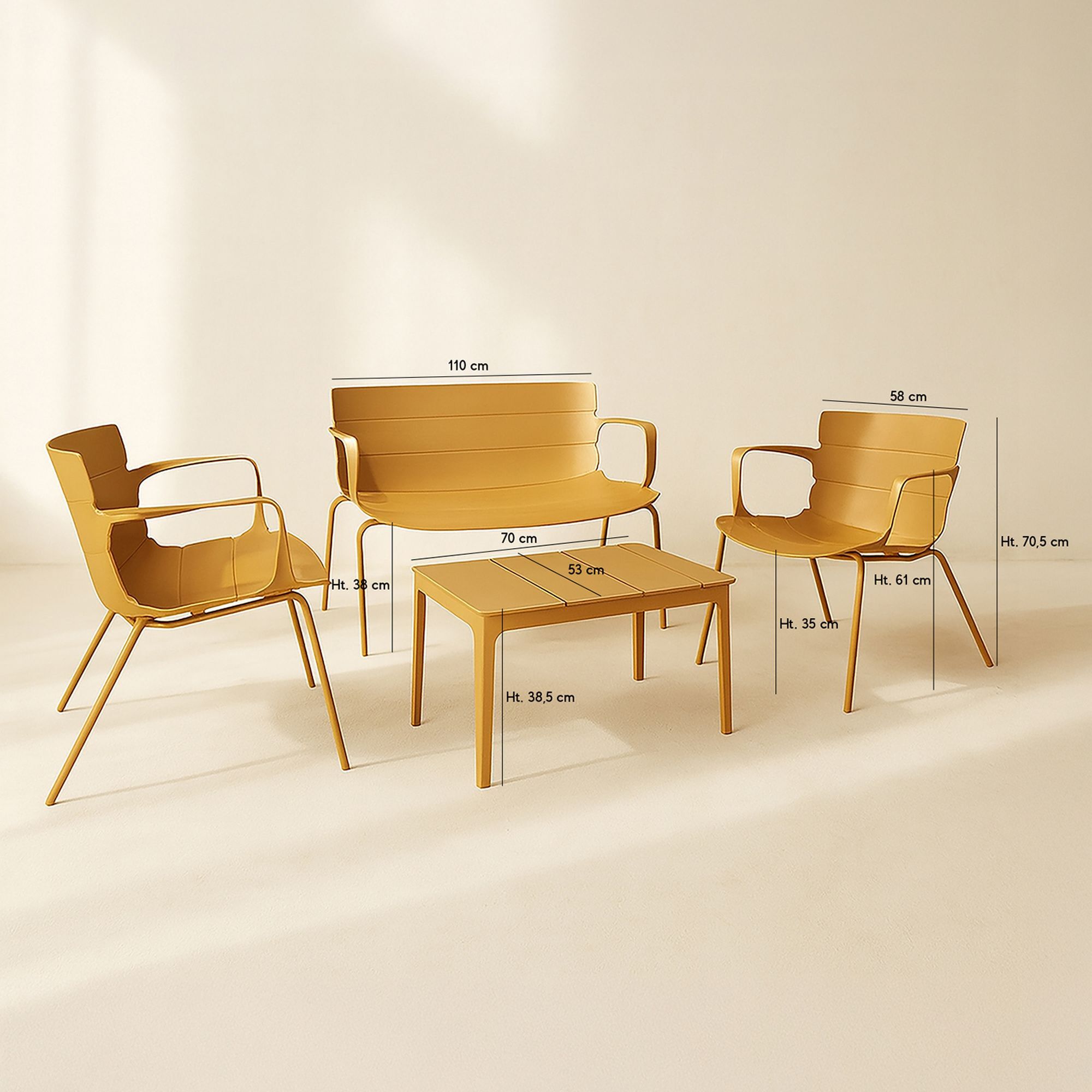 Salon de jardin en polypropylène ocre 4 places MONTAUK