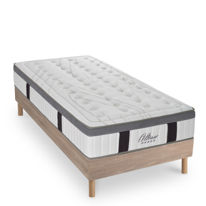 Ensemble ALTESSE | 1 Place | Matelas Mémoire de Forme avec Sommier Kit Bois