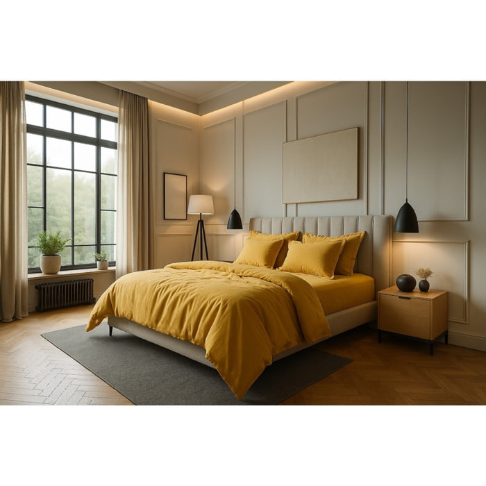 Parure Housse De Couette + 2 taies 100% Coton 57fils Safran