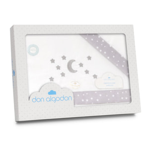 Triptico Coche Franela D. Algodon Luna Estrella Bco/Gris