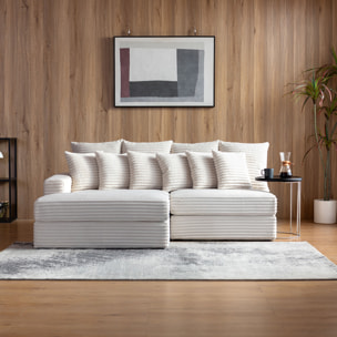 KENDARI Canapé d'angle 2/3 places assise profonde en velours côtelé beige