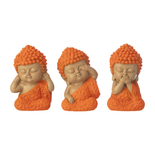J-Line Moine Voir/Entendre/Parler décoratif - polyrésine - orange - 3 pièces