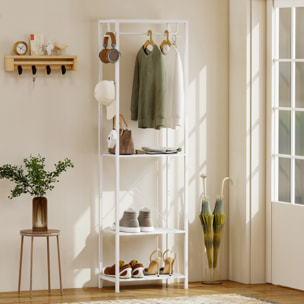 Vestiaire d'entrée portant - penderie, 4 patères, 3 étagères - dim. 52 x 30 x 180 cm - blanc