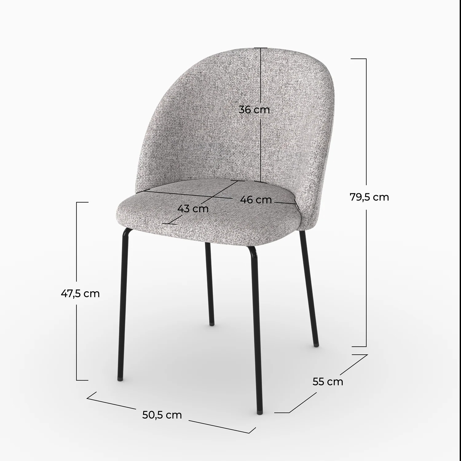 Lot de 2 chaises en tissu chiné gris clair - Karl