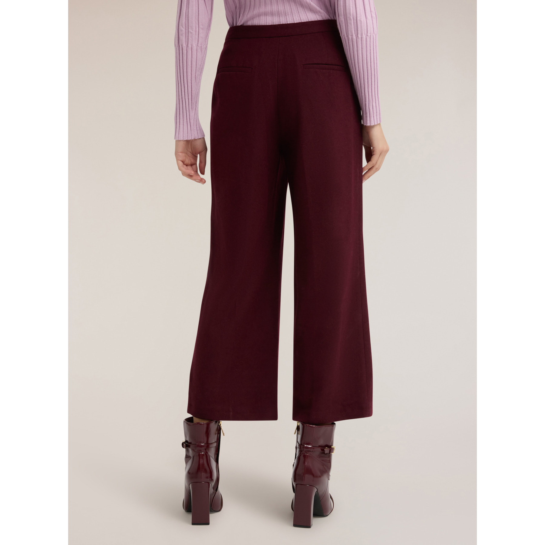 Motivi - Pantalones cropped en paño mezcla de lana - Burgundy