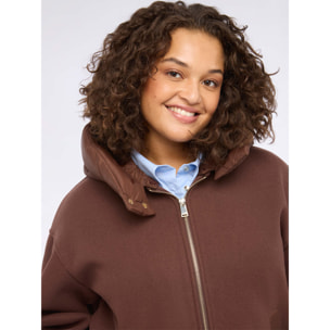 Fiorella Rubino - Chaqueta bimaterial con capucha y cremallera - Marrón