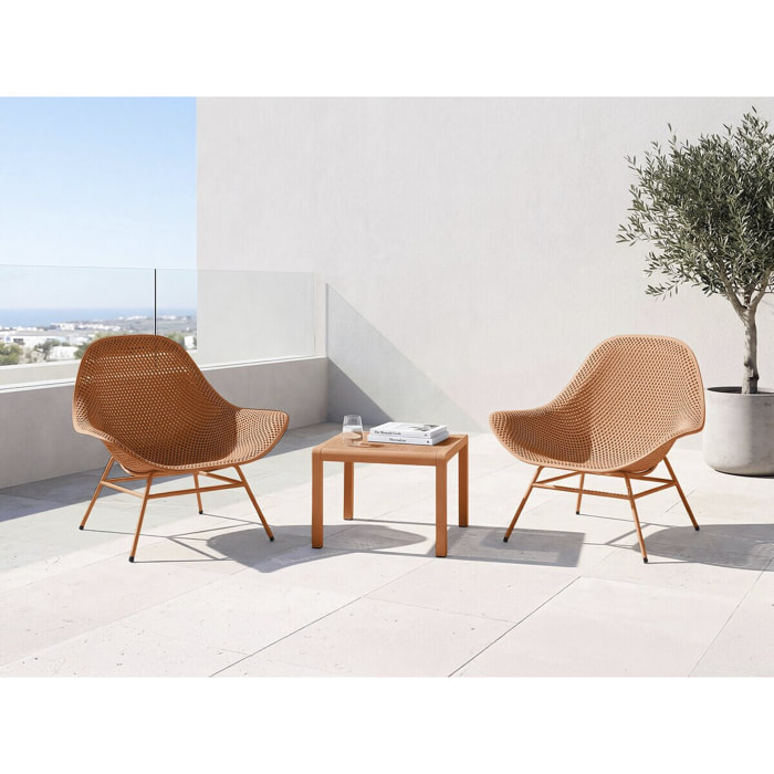Lot de 2 fauteuils de jardin avec table basse "Soléna" - Orange