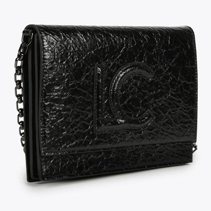 Borsa a tracolla piatta con patta in effetto pelle lucida