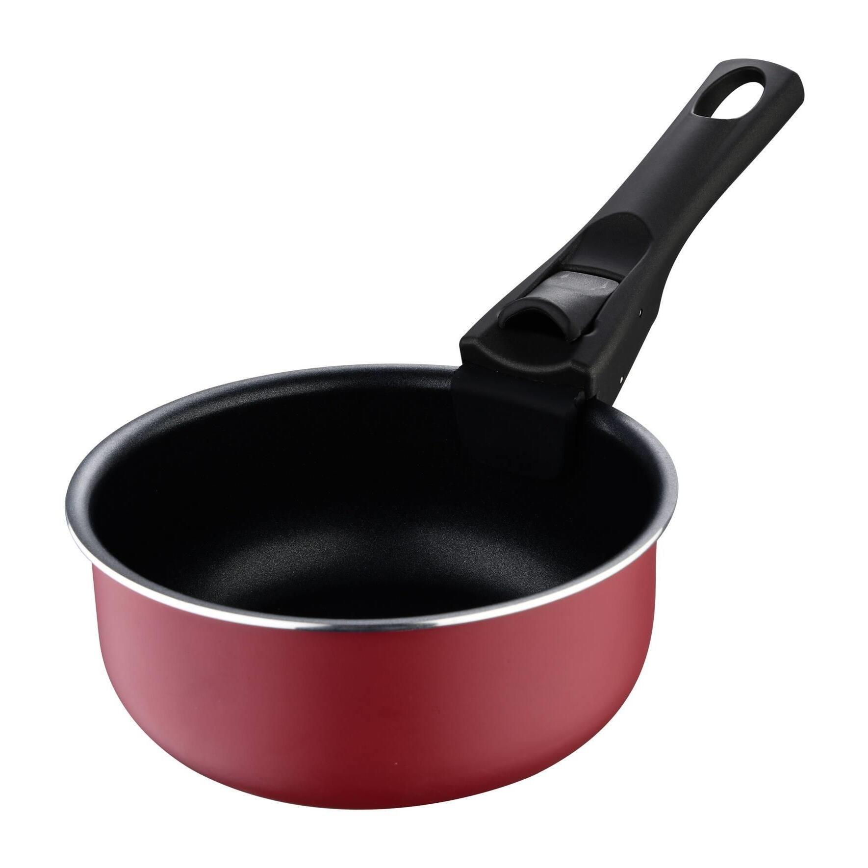 juego de 3 cazos ø16ø18ø20cm aluminio prensado rojo + mango extraíble